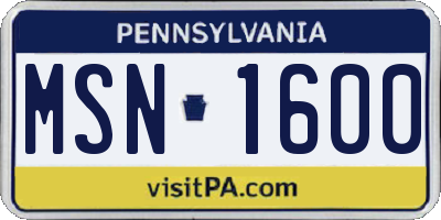 PA license plate MSN1600