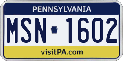 PA license plate MSN1602