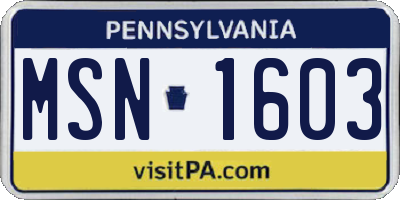 PA license plate MSN1603