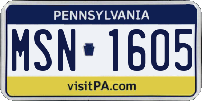 PA license plate MSN1605
