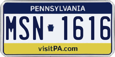 PA license plate MSN1616