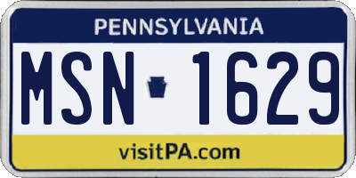 PA license plate MSN1629
