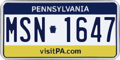 PA license plate MSN1647