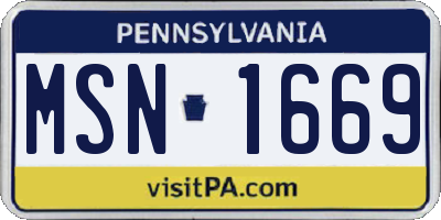 PA license plate MSN1669