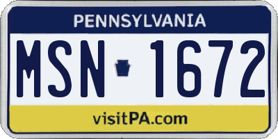 PA license plate MSN1672
