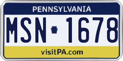 PA license plate MSN1678