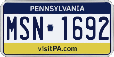 PA license plate MSN1692