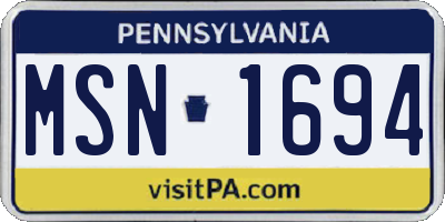 PA license plate MSN1694