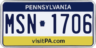 PA license plate MSN1706