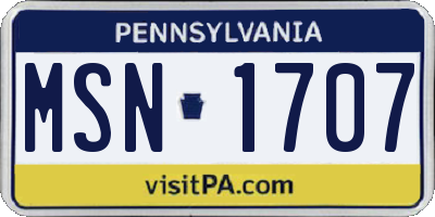 PA license plate MSN1707