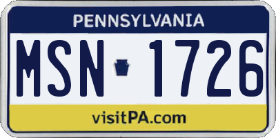 PA license plate MSN1726
