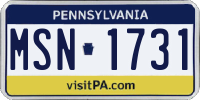 PA license plate MSN1731