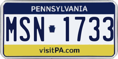 PA license plate MSN1733