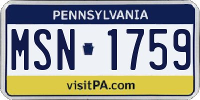 PA license plate MSN1759