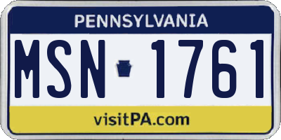 PA license plate MSN1761