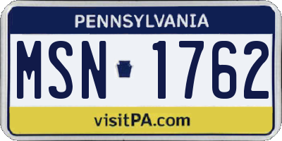 PA license plate MSN1762