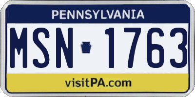 PA license plate MSN1763