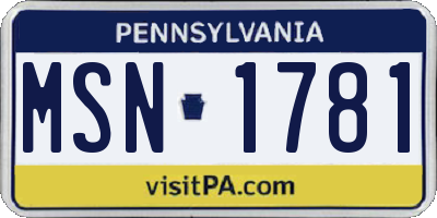 PA license plate MSN1781