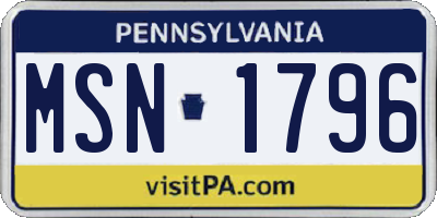 PA license plate MSN1796