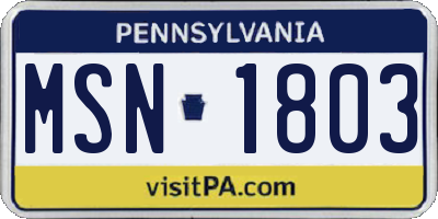 PA license plate MSN1803
