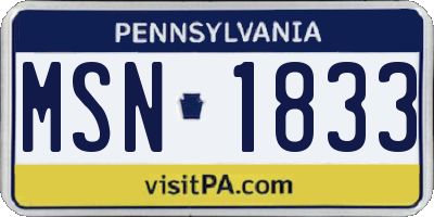 PA license plate MSN1833