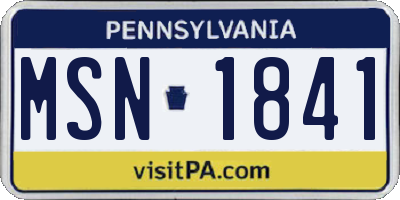 PA license plate MSN1841
