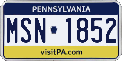PA license plate MSN1852