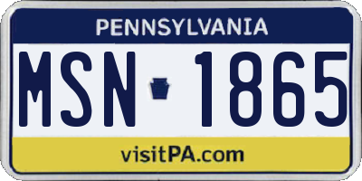 PA license plate MSN1865
