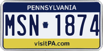 PA license plate MSN1874