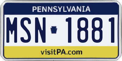 PA license plate MSN1881