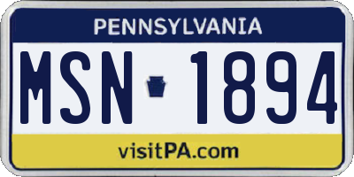 PA license plate MSN1894