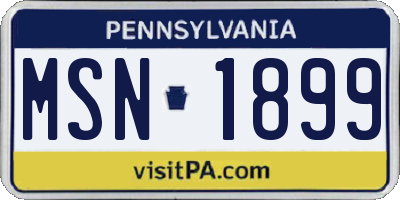 PA license plate MSN1899