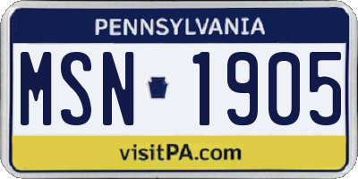 PA license plate MSN1905