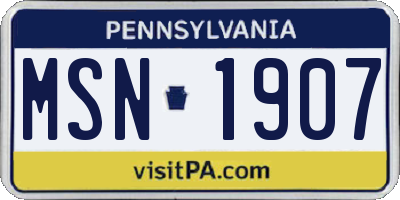 PA license plate MSN1907