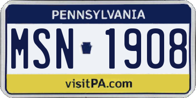 PA license plate MSN1908