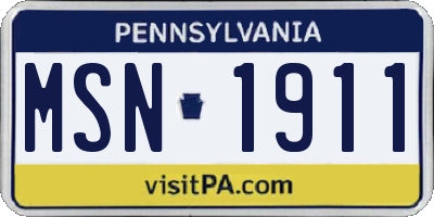 PA license plate MSN1911