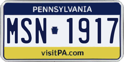 PA license plate MSN1917