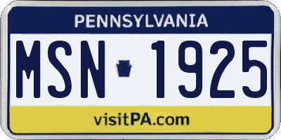 PA license plate MSN1925