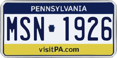 PA license plate MSN1926