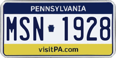 PA license plate MSN1928