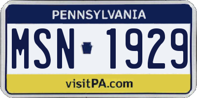 PA license plate MSN1929