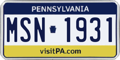 PA license plate MSN1931