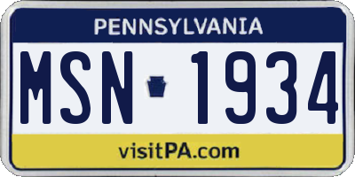 PA license plate MSN1934