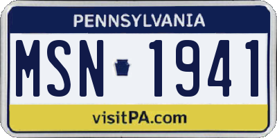 PA license plate MSN1941