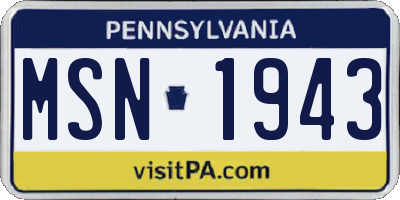 PA license plate MSN1943