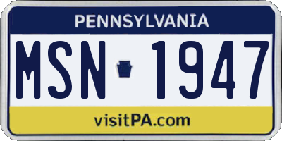 PA license plate MSN1947