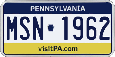 PA license plate MSN1962