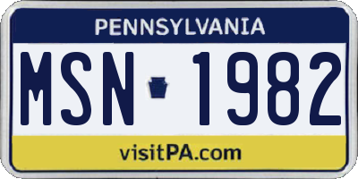PA license plate MSN1982