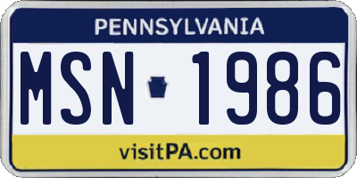 PA license plate MSN1986