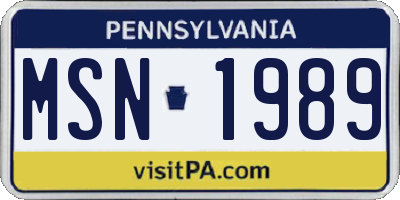 PA license plate MSN1989